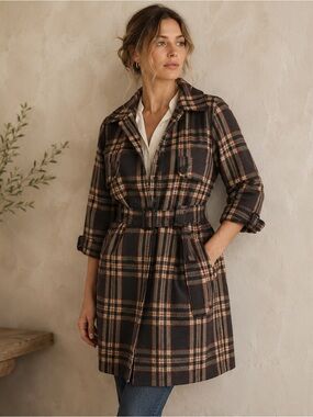 BB Dakota Plaid Belted Trench Coat Large | Lightweight Spring Layer Jacket